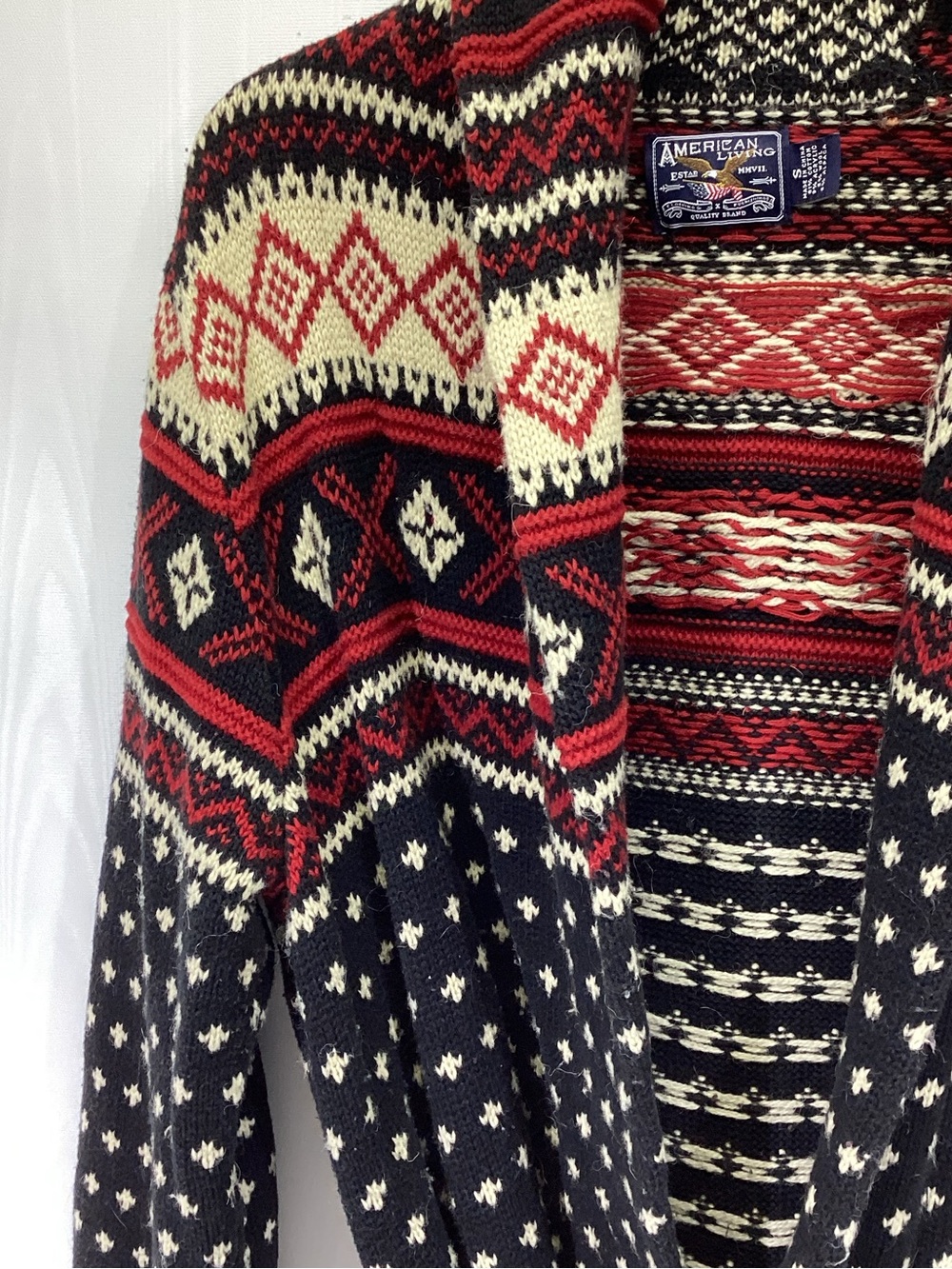 Ralph Lauren American Living Cardigan Sweater Nordic Fair Isle Wrap Shawl Collar - Picture 11 of 11